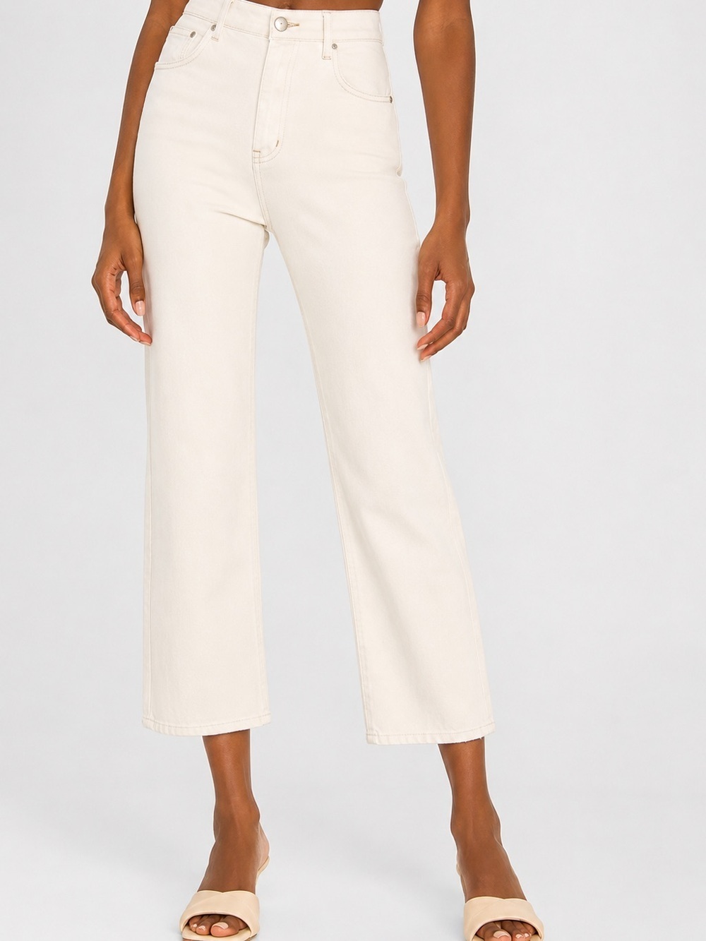 Pistola Cassie high rise straight crop jeans size 32 STAINED ivory raw hem